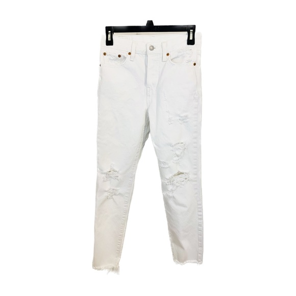 Levi’s Wedgie Icon Fit Distressed Vintage Chalk Off White Ankle Jeans Size 25 - Picture 4 of 13